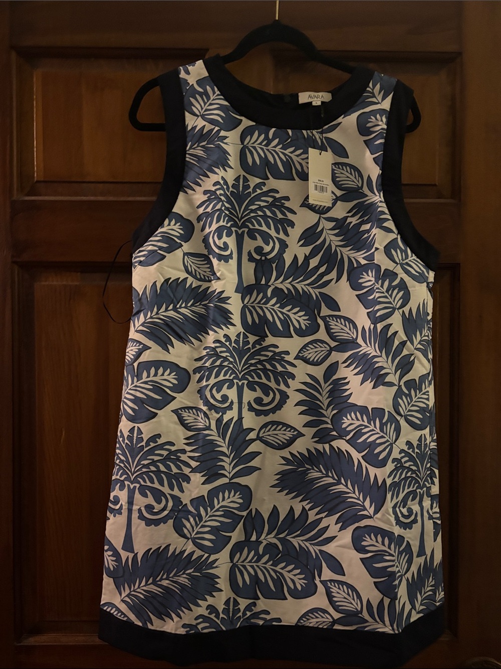 Avara women’s Blue & White Tropical Print Sleeveless Dress